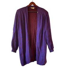 St John Cardigan Sweater Women Size‎ 16 Purple Red Knit Open Front